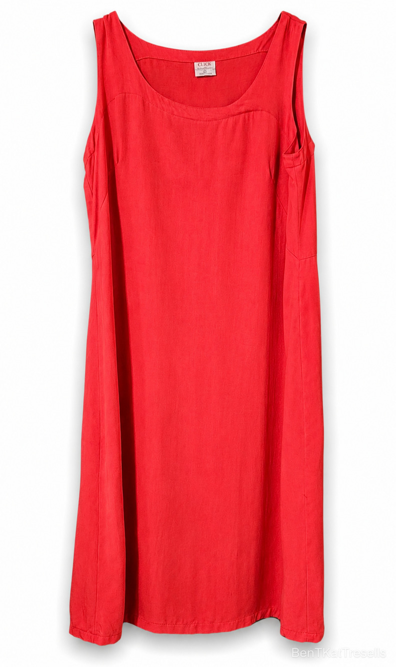 CLICK Red Tencel Midi Dress XL Minimalist Artsy Boho Lagenlook Capsule Wardrobe